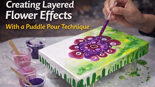 Creating layered flower effects with a puddle pour technique