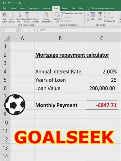 Goal Seek Excel How to use #Excel #excelo #excelhd #finance #accountant #mortgage