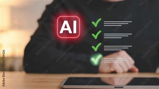 AI Checklist: An individual interacts with an AI-driven checklist, highlighting the integration of technological innovation in task management and data processing.