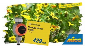 Save water with Mica! Get this Gardena Manual Water Timer for only R429 each. Visit your nearest participating Mica Hardware from 20 August – 01 September 2019. Click here: https://bit.ly/2ZWj9ql & https://bit.ly/2TowGEC for more promotions. #MakeitwithMica #LetUsShowYouHow | Mica Hardware