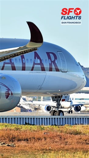 Qatar Airways Airbus A350 Taxiing at San Francisco International Airport (SFO) Before Departure to Doha ✈️ -- #sfflights #qatarairways #airbusa350 #planespotting #sfoairport #doha #avgeek #aviation #taxiway #flysfo #fblifestyle | SF.Flights