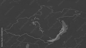 Irkutsk, region with its capital, zoomed and extruded on the bilevel map of Russia in the conformal Stereographic projection. Animation 3D