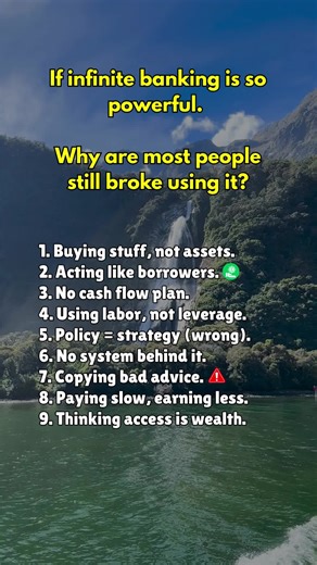 If infinite banking is so powerful… Why are most people still broke using it? Because they’re not building wealth. They’re buying toys with leverage and calling it strategy. This isn’t a magic policy. It’s a system. And without the right system built on cash flow, not consumption you’re just a borrower in disguise. Access to money isn’t wealth. Leverage without income is a liability. A vault without a plan is just expensive storage. If you want financial freedom, stop mimicking consumers and sta