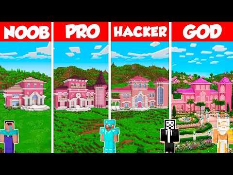 Barbie House Build Battle Challenge - Noob vs Pro vs Hacker vs God - Minecraft Animation