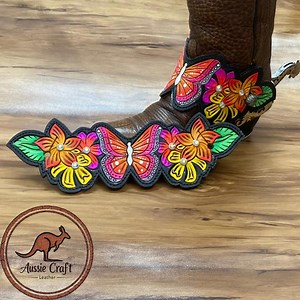 Hand Painted Leather Spur Straps – Butterfly Floral Cowgirl Boot Accessory - Etsy