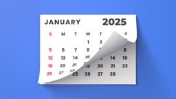 Calendar Animation with pages flying on blue background