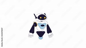 Android robot giggling line 2D character animation. Robotic toy with smiling eyes on display face flat color cartoon 4K video, alpha channel. Expressing emotion animated droid on white background Stock Video