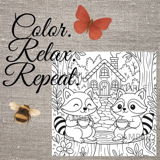 Cottagecore Raccoons Coloring Page, Cute Raccoon Tea Time Printable, Cozy Woodland Cottage Coloring Sheet, Whimsical Animal Download - Etsy