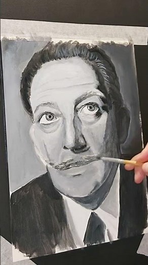 Painting Salvador Dalí in Black & White 🎨 | Quick Acrylic Portrait Tutorial #portrait #art