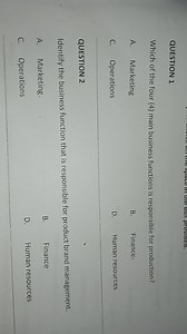 QUESTION 1: Which of the four (4) main business functions is re... | Filo