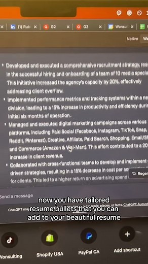 Follow me for more tips 👀💡 How to use ChatGPT to make the perfect resume and land a job 101🚀💡 (Get help on your resume here: https://bit.ly/3Z6firf) #Wonsulting #JobTips #CareerAdvice #CareerHelp #LinkedIn #LinkedInTips #Interview #InterviewTips #JobHelp #Resume #ResumeTips | Jonathan Javier