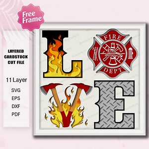 Firefighter Love SVG, 3D Layered Shadow Box Cut File With Fire Dept Symbol, Axe and Flame, Cricut Fireman Gift for Home Decor /K488 - Etsy