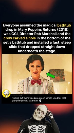 when watching Mary Poppins Returns (2018), emily blunt sliding backwards into a bath without CGI...💀