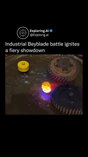 AI | Technology | Business on Instagram: "Follow (US) 👉🏼 @exploringg.ai to learn something new everyday! 💫🤖 Two massive gears spin at breakneck speed inside a steel arena, crashing into each other with a shower of sparks as the entire platform rumbles under the force of their fiery collision. The battle is fueled by pure physics, with friction creating bursts of heat, sparks flying from metal grinding against metal, and flames crawling across the edges as the momentum keeps building. When th