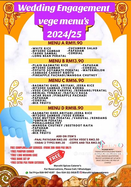 Here we come with our latest South Indian Vege menu Promo... Let's check out with free complimentary services Dm 0169474197/0143110818 location Kl, Selangor, Nilai seremban.. transportation charge applied tq #maruthispicecaterers #vegetarian #homebasedcaterer #kalyanamsapadu #indiancateringservices