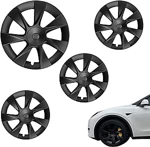 New Induction Model Y Wheel Cover 19 Inch Matte Black hubcap PC+ABS No Noise Wheel Cap Replacement 2020-2024 Model Y Accessories 4pcs…