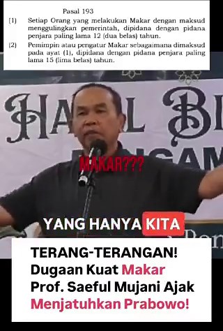 Jagat media sosial gaduh oleh potongan video ceramah pendiri Saiful Mujani Research and Consulting (SMRC), Saiful Mujani. Dalam video yang diunggah akun Instagram leveenia, akademisi tersebut dituding melontarkan narasi inkonstitusional karena mengajak publik menjatuhkan Presiden Prabowo Subianto.Akun tersebut menyayangkan bahasa yang keluar dari mulut seorang profesor. Dalam potongan video itu, Saiful memang bicara blak-blakan. Ia menilai prosedur formal seperti pemakzulan (impeachment) tidak a