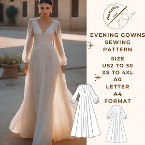 Evening Gown Sewing Pattern, Cocktail Dress,anniversary Dress, Ball Gown, US 2 to 30 and XS to 4xl,suitable A0- A4-US Letter Paper Format - Etsy