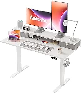 Amazon.com: Agilestic 48 x 24 Inches Electric Standing Desk with 2 Storage Drawers, Stand Up Desk Adjustable Height, Sit and Stand Computer Table with Splice Board, White : Office Products