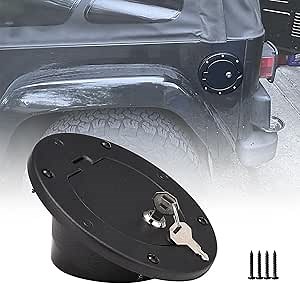 Locking Gas Cap Cover Fuel Tank Door with Lock for Jeep Wrangler TJ 1997 1998 1999 2000 2001 2002 2003 2004 2005 2006
