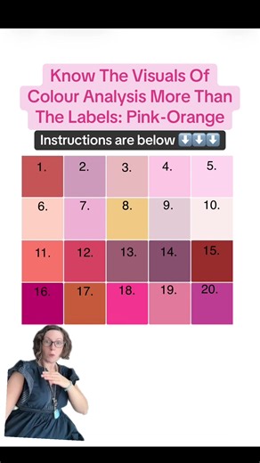 Can you sort these fabrics into the correct colour analysis palettes — without labels? 👀🎨 Welcome to the pink–orange edition of Know the Visuals Before the Labels. Here’s how this challenge works: \t•\tBoxes 1–10 are the lighter pinks & oranges \t•\tBoxes 11–20 are the deeper pinks & oranges \t•\tEvery group includes colours from different palettes Now here’s the twist 👇 You’ll notice that in some palettes, orange appears instead of pink. Why? Because technically, pink doesn’t exist in every 