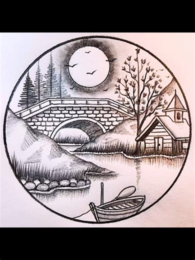 Mind Relaxing River Scenery Drawing Tutorial