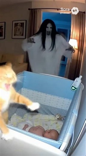 Cat attacked ghost for sleeping baby #horror #baby #hantu #foryou