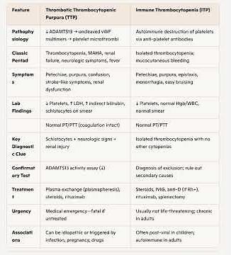 TTP vs ITP (Thrombotic thrombocytopenic purpura, Immune thrombocytopenic purpura)