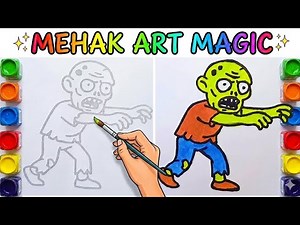 Easy Zombie Drawing Tutorial 🧟‍♂️ | Cute Cartoon Zombie Drawing & Coloring for Kids