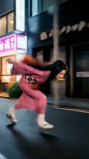 Nezuko in Real Life: Running Through Modern Japan 👹💨 #Shorts