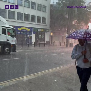Heavy rain is moving over Sussex this morning - with a weather warning in place for #Arun and #Chichester Districts. Here's the storm in #Brighton | BBC Sussex