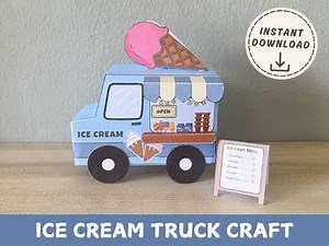 Ice Cream Truck Paper Craft for kids, Easy colouring paper craft for kids