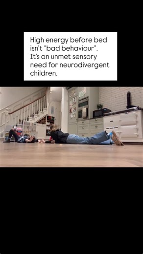 @neuronavigation_ on Instagram: "Night time doesn’t automatically calm a nervous system. A whole day of demands, transitions, masking, sensory input and emotions has to go somewhere before a body can settle. High energy at bedtime isn’t resistance - it’s the release from containing all day. When my ADHD/ASD child asked me to join him, my initial thought was I really don’t want to.But I paused and considered what it would mean for him to have his safe person join him for 20 seconds of rolling on 