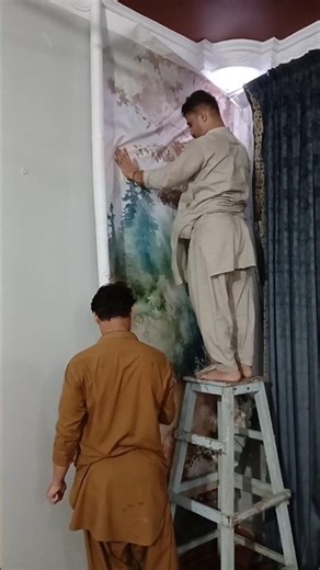 scenery Design 3d Wallpaper Installation tutorial #wallpaper #wallhanging #walldecor #shorts #canvas