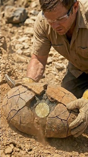 Breaking a Large Ironstone Concretion from a Dry Creek Bank #RockSplitting #Ironstone #shorts