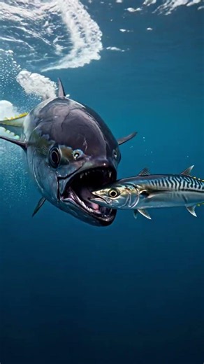 Atlantic Bluefin Tuna Swallows a Mackerel in One Explosive Strike