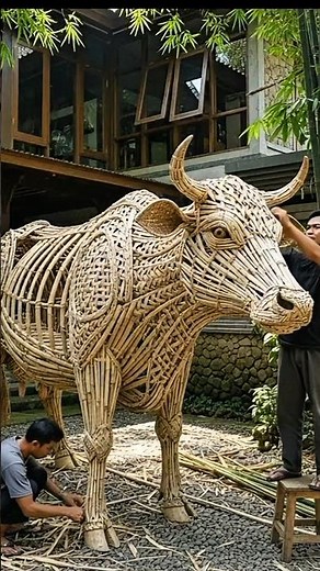 Crafting a Giant Bamboo Buffalo | Indonesian Handwoven Art”