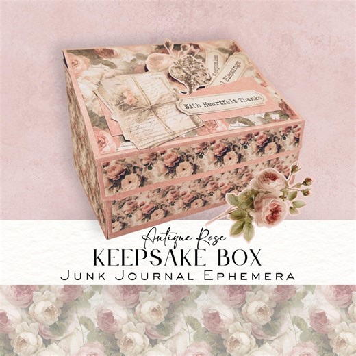 Antique Roses Keepsake Box With Index Cards and Ephemera for Junk Journals and Scrapbooks - Etsy Canada