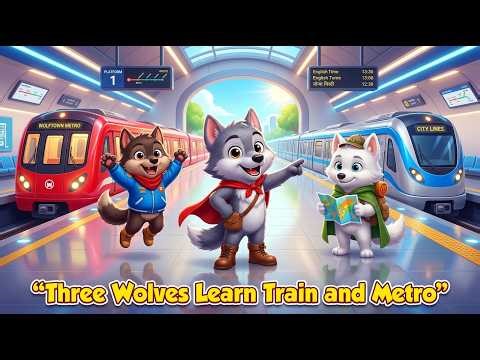 Three Wolves Learn Train and Metro | Public Transport Learn Adventure, Kids Education Nursery Rhyme