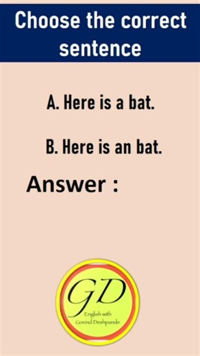 Choose the correct sentence: Here is a bat or Here is an bat #spottheerror #quiztest #mcqshort