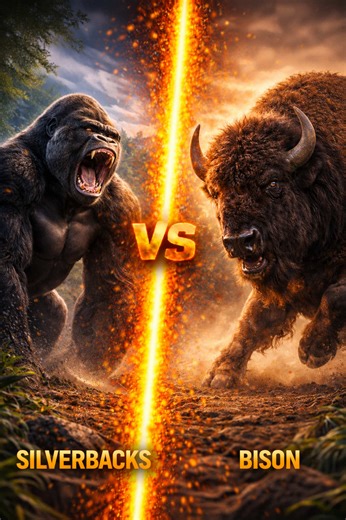 Silverbacks vs Bison.. How Many Silverback Gorillas Would It Take to Bring Down a BOTB North American Bison? This hypothetical battle explores an extreme numbers-versus-power scenario: multiple adult male silverback gorillas versus a BOTB North American bison, one of the largest and strongest land mammals in North America. A full-grown bison can weigh over a ton, deliver devastating charges, and absorb massive punishment, while silverbacks bring intelligence, grip strength, coordination, and bru