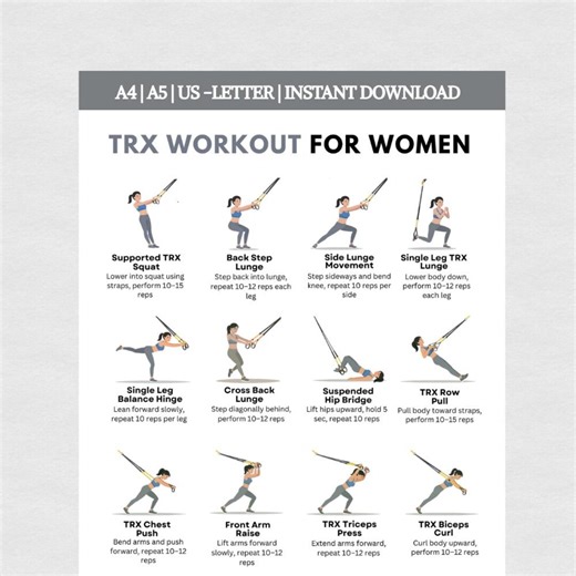 TRX Workout for Women Printable PDF | Suspension Training Full Body Workout Chart | Home Gym Exercise Guide Instant Download PDF - Etsy