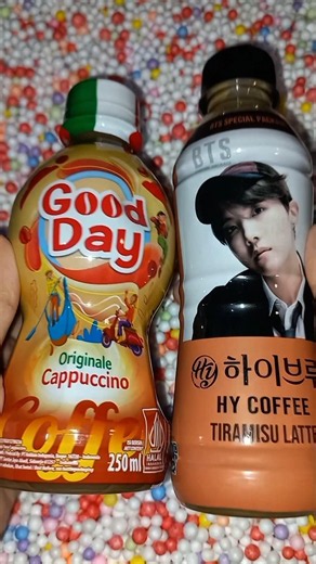 menemukan hy coffee special J-Hope BTS dan kopi good day originale cappuccino dikardus #jajanan