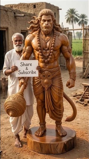 Hand-Carved Wooden Hanuman Statue in Rural Workshop #woodart
