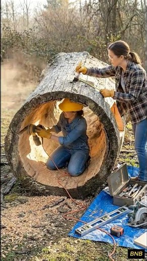 Building a playhouse for our kids from old wooden tree trunk #timelapse #treehouse #diy
