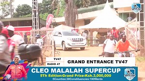 Grand entry into the Mumias Sports Complex by Radio and TV 47 maestros, Mbaruk Mwalimu and Hassan Mwana wa Ali for the CLEO Malalah SUPER CUP. TV and Radio 47 are our official media partners. #Tusakateboli | Cleo Malalah