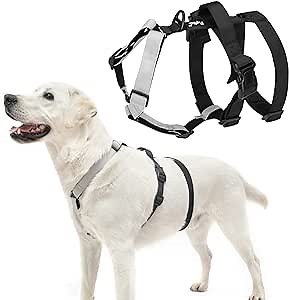 PUPTECK Escape Proof Dog Harness - No Pull Soft Padded Full Body Pet Halter Harness with Lift Handle for Small Medium Large Doggies Walking Hiking Hunting, SnowWhite & Black, M