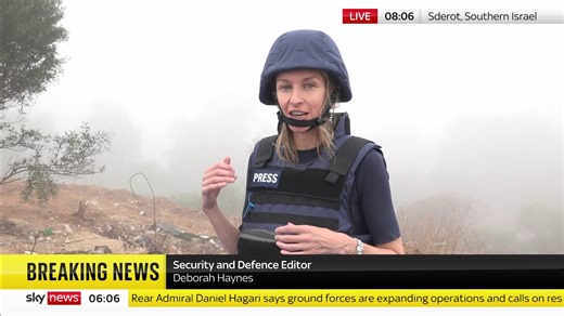 30K views · 612 reactions | "We could hear mortar rounds going off all through the night" Security and Defence Editor Deborah Haynes is in Sderot after the Israeli military said it is expanding ground operations and warned residents of Gaza City to move south Latest: https://trib.al/Rx0iR33  Sky 501 | Sky News | Facebook