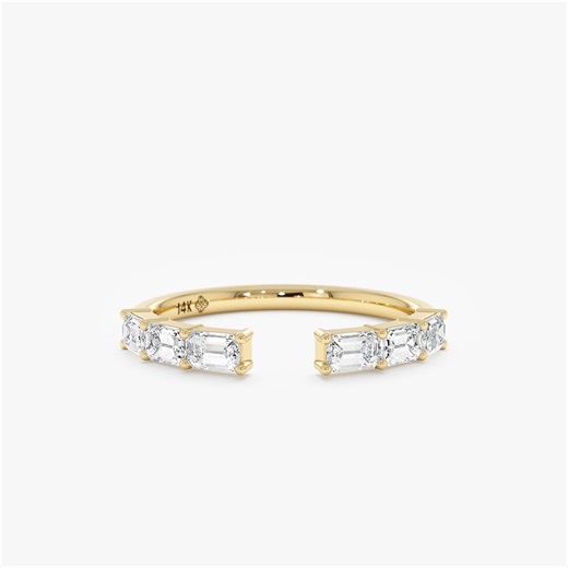 Emerald Cut Diamond Cuff Ring, Lab Grown Wedding Band Enhancer, Engagement Ring Stack, Solid Gold Jewelry, Jaeva - Etsy