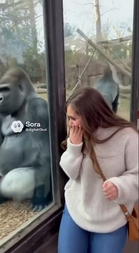 🦍😂 Female Gorilla Gets Jealous and Flips Off 🖕 a Woman at the Zoo! #FunnyAnimals #ViralShort